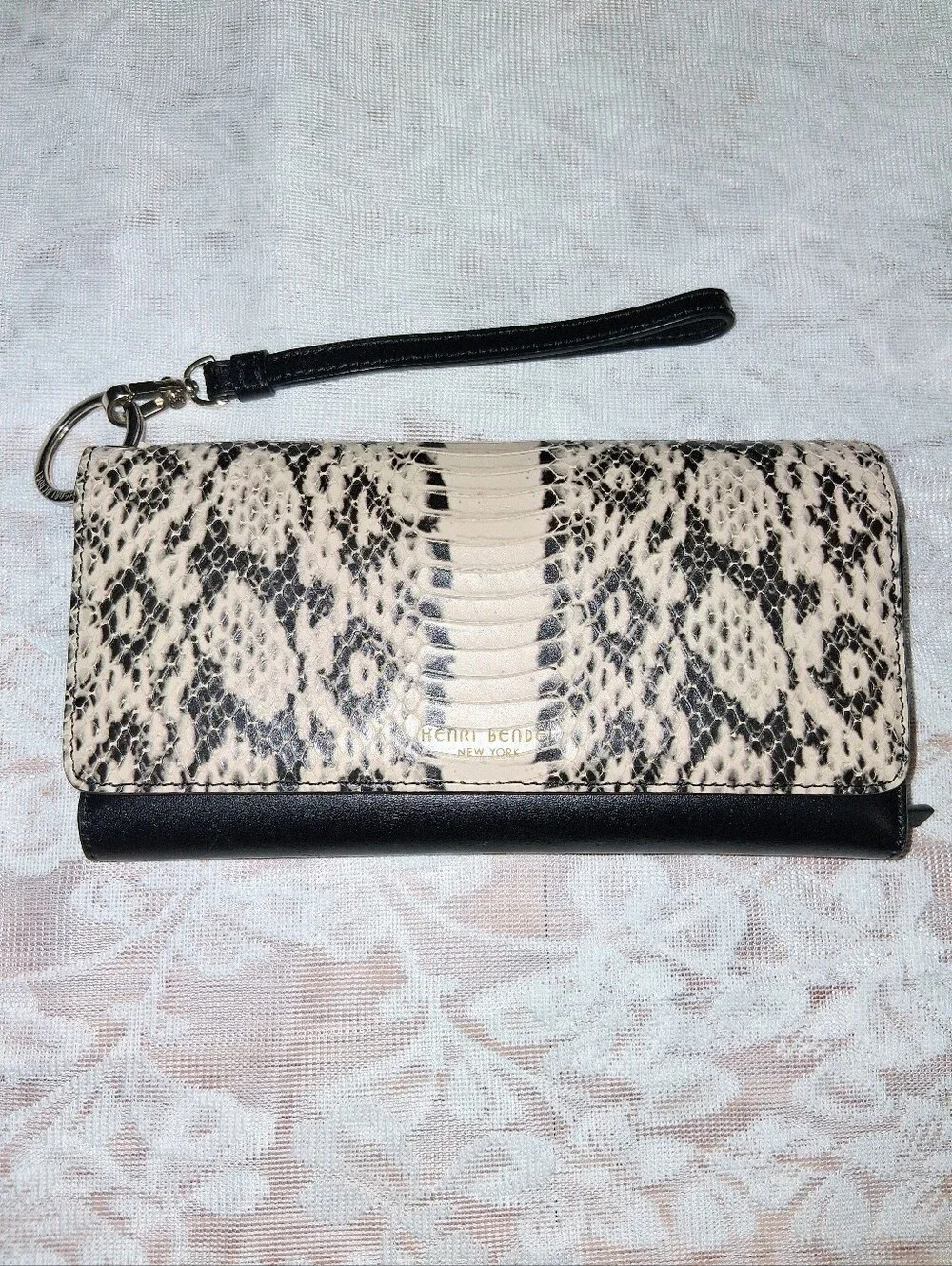 Henri Bendel LeatherUptown Organizer Wallet Snakeskin And Black Leather